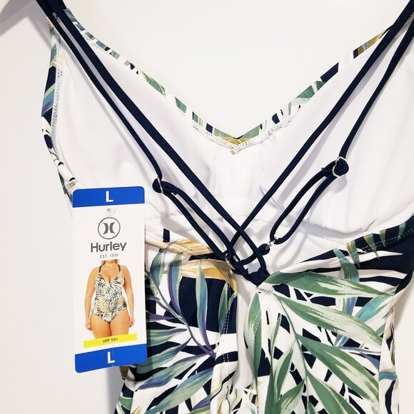 NEW Hurley Women's L One Piece Swimsuit Cayman Palms Tropical Leaf UPF 50+ Comfy - Picture 11 of 14